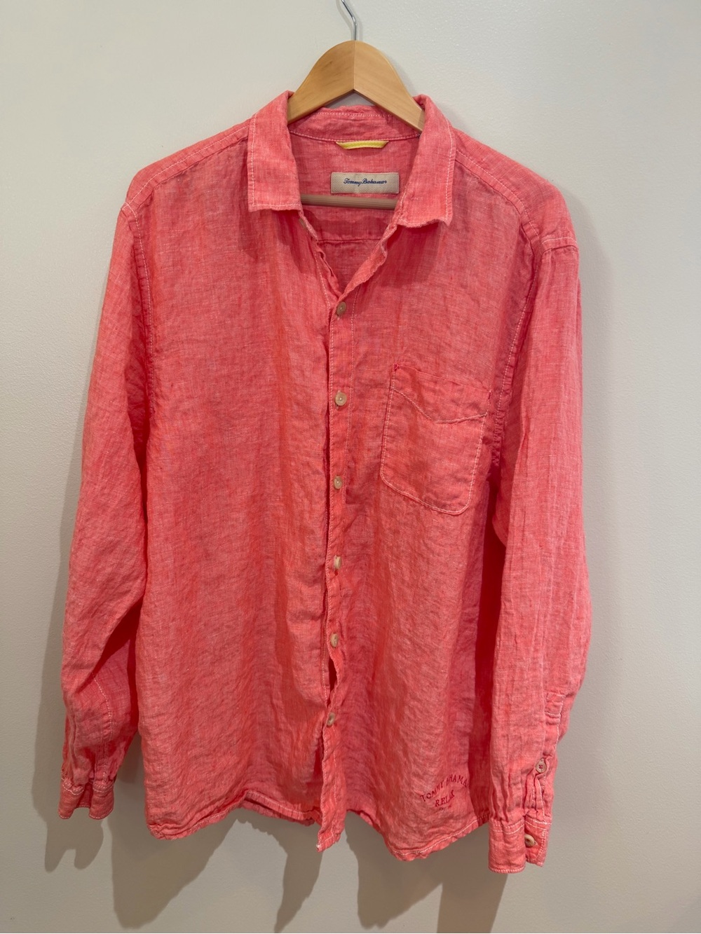 Tommy Bahama Men’s 100% Linen Paradise Breezer Long Sleeve coral-red Shirt XL